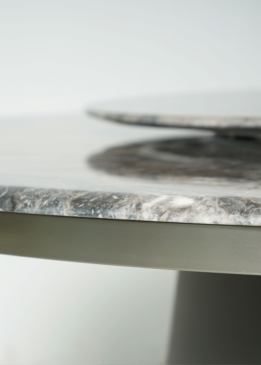 Round Naural Marble Dining Table with leather base